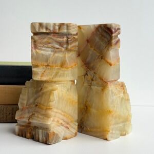 Vintage Mid Century Aztec Mayan Tiki‎ Totem Bookends Onyx Marble Stone MCM